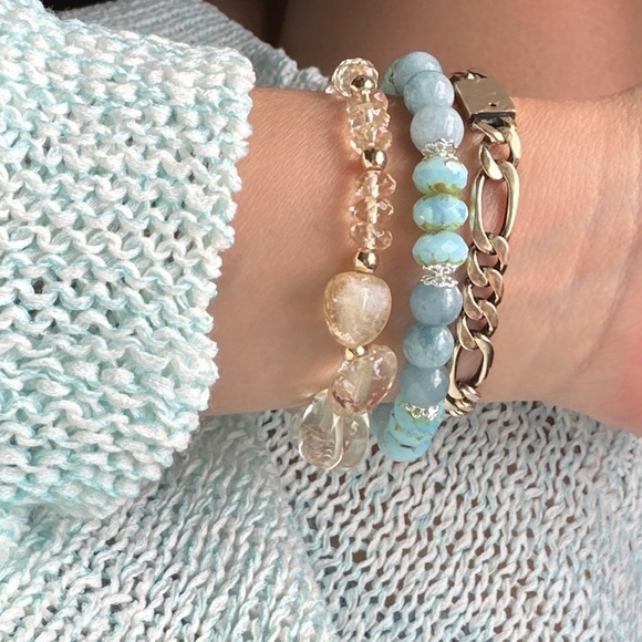 Larimar gold heart Bracelet March Birth Gemstone Bracelet gold beaded - Picture 3 of 7
